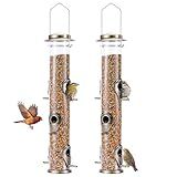 MIXXIDEA 2PK Metal Bird Feeders with 6 Feeding Ports,Tube Bird Feeder with Steel Hanger,Hard Plastic Wild Bird Feeder for Outdoors Hanging, Attracting Birds in Your Lawn, Garden, Balcony (Bronze)