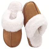 OOW Fuzzy Slippers for Women Cozy Faux Fur House Shoes Memory Foam Slippers