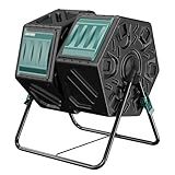 East Oak Dual Chamber Outdoor Compost Tumbler, 2 × 18.5 Gallon Compost Bin, Rotating Composter with Aeration and Locking System for Garden, Kitchen, Yard