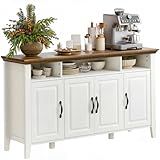 Amada Buffet Cabinet with Storage, 55" Large Sideboard Storage Cabinet with Adjustable Shelves, 4 Doors, Modern Farmhouse Coffee Bar Cabinet, Kitchen Table for Dinning Living Room, Oak and White