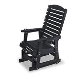 Mosbrisa Poly Lumber Patio Glider for One Person, with Cup Holders, High Backrest and Deep Contoured Seat, HIPS Material, All-Weather Resistant, Heavy Duty 700 Pounds (Black)