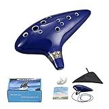 Ocarina 12-Hole Alto C Ceramic Piccolo, Musical Instrument Gift for Adults beginners with Display Stand Music Book Neck-Strap Bag