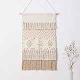 Dremisland Macrame Woven Wall Hanging Home Decor Bohemian Beige Geometric Wave Art Decor with Wool Ball and Tassle-Elegant Apartment Bedroom Dorm Room Door Decoration (Beige Wool Ball)