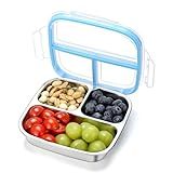 DOCMON Stainless Steel Snack Containers, 3 Compartments Reusable on and go Bento Box with Lids for Kids, Lunch Box Pre Meal Storage for School Office Outdoor Camping Travel - Blue