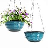 10 Inch Glazed Hanging Planter with Ceramic-Look & Drainage Hole, 2 Pack