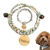 Cute Personalized Dog Cat Collar Custom with Name – Matching Bracelet Set Option for Owners, Handmade Custom Collars for Dogs, Cats, Puppy to Large Dog Collar with 2 Engraved Wooden Tags (Sage)