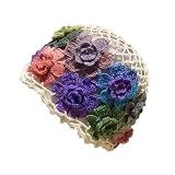 CORIRESHA Women's Boho Crochet Flower Beanie Handmade Cotton Hollow Out Y2k Summer Hat Beige