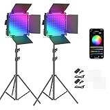 NEEWER 2 Pack 660 PRO RGB LED Video Light with App Control Tripod Stand Kit, Studio Panel Key Lighting for Gaming Streaming Zoom YouTube Webex Photography, 360° Full Color, 50W Dimmable, Bluetooth