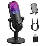 USB Microphone for PC Gaming: Condenser Microphone RGB for Gamer with Stand Mic - Recording Mic for Computer&Laptop with Qiuck Mute - Desk Podcast Mic for Podcast & Singing & Streaming & Youtube Black