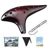 Ocarina 12 Hole Alto C Straw Smoked Ceramic Piccolo,Musical Instrument for Adults with Songbook Neck Strap Bag
