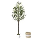 LuceAlberi 6FT Artificial Olive Tree Indoor Tall Faux with Planter&Basket