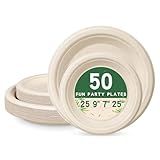 LANLISA 50 Pcs Disposable Paper Plates Heavy Duty, 7 inch & 9 Inch Compostable Plates [Each 25 Count] - Eco Friendly Biodegradable Plate for Brithday Christmas Party Camping