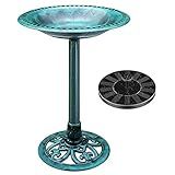 VIVOHOME Bird Bath with Solar Fountain for Outside, Polyresin Pedestal Bird Baths with Solar Powered Pump for Outdoor, Garden, Weather-Resistant Birdbaths with 20" Bowl, Green