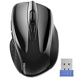 TECKNET Wireless Mouse, 2.4G Ergonomic Optical Mouse, Computer Mouse for Laptop, PC, Computer, Chromebook, Notebook, 6 Buttons, 24 Months Battery Life, 2600 DPI, 5 Adjustment Levels - Black