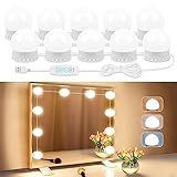 LED Vanity Lights For Mirror, Vanity Lights Stick on with 10 Dimmable Bulbs, 3000K 4000K 6500K & 10 Level Brightness Adjustable, USB Cable, Hollywood Mirror Lights for Makeup Dressing Room Bathroom