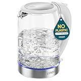 Cosori Electric Kettle, No Plastic Contact With Water, Wide Mouth For Easy Cleaning, Auto Shut Off, 1.7L Tea Kettle & Hot Water Boiler, Water Heater & Teapot, Borosilicate Glass, White, 1500W