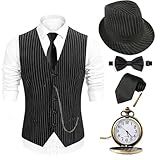 EFORLED Halloween 1920s Mens Costume 2025,Gatsby Gangster Vest,Vintage Pocket Watch,Pre Tied Bow Tie,Tie,TT-M