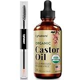 UpNature Lash Serum for Eyelash Growth - 100% USDA Organic Castor Oil for Eyelashes and Eyebrows Hexane Free (2oz Glass Bottle)