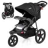 BABY JOY Jogging Stroller, Foldable Jogger Stroller with Adjustable Canopy & Backrest, Air-Filled Tires, Child & Parent Tray, Cup Holders, Storage Basket, Running Stroller for Babies Toddlers (Black)