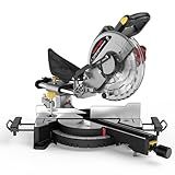 Marvtool 10-inch Sliding Compound Miter Saw, 5000RPM, 15 Amp, Single Bevel 0-45° with Extension Table, 36T Blade, Power Saw for Metal, Plastic, Wood, Laminates