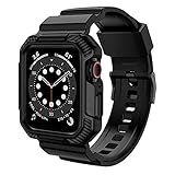 OROBAY Rugged Band Compatible with Apple Watch Band 45mm/44mm/42mm with Case, Shockproof Strap for iWatch SE3 SE2 SE Series 9/8/7/6/5/4/3/2/1 with Bumper Case Cover Men Women, Matte Black