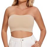 JOYSHAPER Padded Strapless Bras for Women Strapless Bandeau Bra Wireles Underwear Bandeau Tube Tops with Built in Bra Everyday Bras Nude L