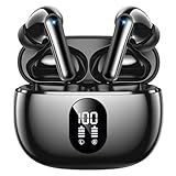 Wireless Earbuds Deep Bass Sound Ear Buds, Bluetooth 5.3 Headphones 48H Playtime, LED Display Earphones with Mic, IPX7 Waterproof Lightweight in-Ear Buds, Touch Control for iPhone TV Laptop Black