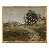 InSimSea Framed Canvas Wall Art, Vintage Outskirts Painting Prints for Farmhouse & Bedroom Decor, Small Bathroom Wall Art, 8"x10"