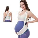 Maternity Belly Band for Pregnant Women – Anti-Slip Pregnancy Belly Support Belt with Shoulder Straps for Back, Pelvic, Abdominal Pain Relief, Breathable, No Rolling, Vest Style (Beige, Medium)