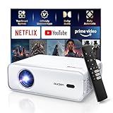 Aurzen EAZZE D1 Smart Projector with WiFi and Bluetooth, Netflix-Officially-Licensed, Auto Focus & Keystone, DoIby Audio, Zoom, Native 1080P Movie, Portable Outdoor Mini Projector, White
