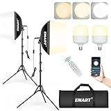EMART Softbox Photography Lighting Kit, 16"x16" Pull Soft Box, 50W 3000K-6000K LED Bulb with Remote/APP Control, Professional Photoshoot Equipment for Studio Lights, Portrait, Video Recording(2 Pack)