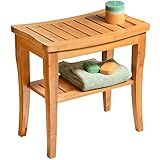 Bamboo Shower Bench - Small Shower Stool with Storage Shelf, Non Slip Shower Seat, Bathroom Bench Seat, Wooden Shower Bench, Spa Decor Foot Rest Shaving Stool for Shower, Sauna, Tub, 17 x 9 x 17 Inch