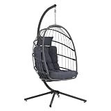 SWITTE Egg Chair Outdoor with Stand, Indoor Wicker Hanging Egg Swing, Grey