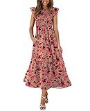 OFEEFAN Long Dress Wedding Guest Dresses Maternity Maxi Dress Flowy Dress Pink Floral S