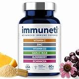 Immuneti Advanced Immune Support – Doctor Formulated 6-in-1 Daily Immunity Supplement – Made in USA – With Vitamin C, D3, Zinc, Elderberry, Garlic & Echinacea - Vital Nutrients & Antioxidants (1)
