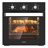ThermoMate 24" Electric Wall Oven, ETL Certified, 2.8 Cu. Ft. Built-in Electric Wall Oven with 5 Cooking Functions, Black, Anti-Mistouch Knob, Removable 3-Layer Glass Door, 2200W