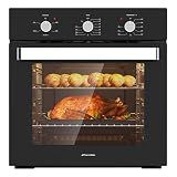 ThermoMate 24" Electric Wall Oven, ETL Certified, 2.8 Cu. Ft. Built-in Electric Wall Oven with 5 Cooking Functions, Black, Anti-Mistouch Knob, Removable 3-Layer Glass Door, 2200W