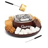 Nostalgia Tabletop Indoor Electric S'mores Maker - Smores Kit With Marshmallow Roasting Sticks and 4 Trays for Graham Crackers, Chocolate, and Marshmallows - Movie Night Supplies - Brown