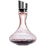 Wlasss Hand Blown Wine Decanter with Aerator, 1300ml/44oz Red Wine Decanter, Crystal Wine Carafe with Stainless Steel Pour Lid and Filter, Elegant Design Easy Pour, Wine Aerator Wine Gifts