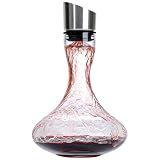 Wlasss Hand Blown Wine Decanter with Aerator, 1300ml/44oz Red Wine Decanter, Crystal Wine Carafe with Stainless Steel Pour Lid and Filter, Elegant Design Easy Pour, Wine Aerator Wine Gifts