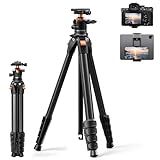 K&F CONCEPT 63" Aluminum Travel Tripod for Camera/Phone, 2.6 lbs Compact Lightweight with Arca Ball Head, 22 lbs Max Load Heavy Duty for DSLR Mirrorless iPhone Video Recording