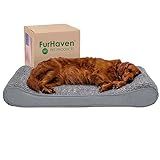 Furhaven Orthopedic Dog Bed for Large Dogs w/ Removable Washable Cover, For Dogs Up to 75 lbs - Ultra Plush Faux Fur & Suede Luxe Lounger Contour Mattress - Gray, Jumbo/XL