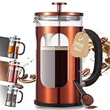 Veken French Press Coffee Maker 34oz 1 L, No Plastic Touching Cafe, Heat Resistant Thickened Borosilicate Glass, Stainless Steel Brewer, Cold Brew Cafetera Teapot for Kitchen Travel Camping, Copper