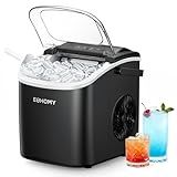 EUHOMY Countertop Ice Maker Machine with Handle, 26.5lbs Per Day, 9 Ice Cubes Ready in 6 Mins, Auto-Cleaning Portable Ice Maker with Basket and Scoop, for Home/Kitchen/Camping/RV (Black)