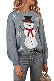 Chunky Cardigan Sweaters for Women 2025 Early Fall Fashion Halloween Costumes Cowboy Chic Chocolate Brown Long Sleeve Shirts Womens Tops Crewneck Sweatshirts Christmas Snowman XX-Large