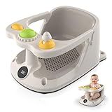 Baby Bath Seat for 8-18 Months, Non-Slip Toddler Bath Chair with Suction Cups & Temperature Display, Ergonomic Infant Bath Seat with Toy Tray, BPA-Free Baby Bath Tub Seat for Sitting Up