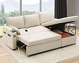 DURASPACE Sofa Bed Sleeper Pull Out 2 in 1 Sectional Sleeper Sofa Couches with Storage,USB, Cup Holder,Pullout Sectional Couches for Apartment Living Room, Beige