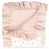 lulumoon Muslin Ruffle Baby Blanket - Soft Breathable 100% Cotton Newborn Wrap for Stroller Travel & Car Seat - Ideal for Photography & Nursery Decoration 40"x36"(Pink Heart)