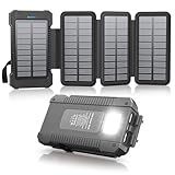 Solar Power Bank 38800mAh with 4 Solar Panels, Portable Charger USB C 18W Fast Charging for iPhone Samsung, IP67 Waterproof Outdoor External Battery Pack with Flashlight/SOS/Strobe (Black, 38800mAh)
