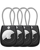 EVEO Apple AirTag Holder - (4 Pack) Waterproof AirTag Holder for Luggage | AirTag Keychain Holder Secure Lock Wire Cable, Apple Airtag Case, AirTags 4 Pack for Luggage, Keys, Bags. AirTag Not Included